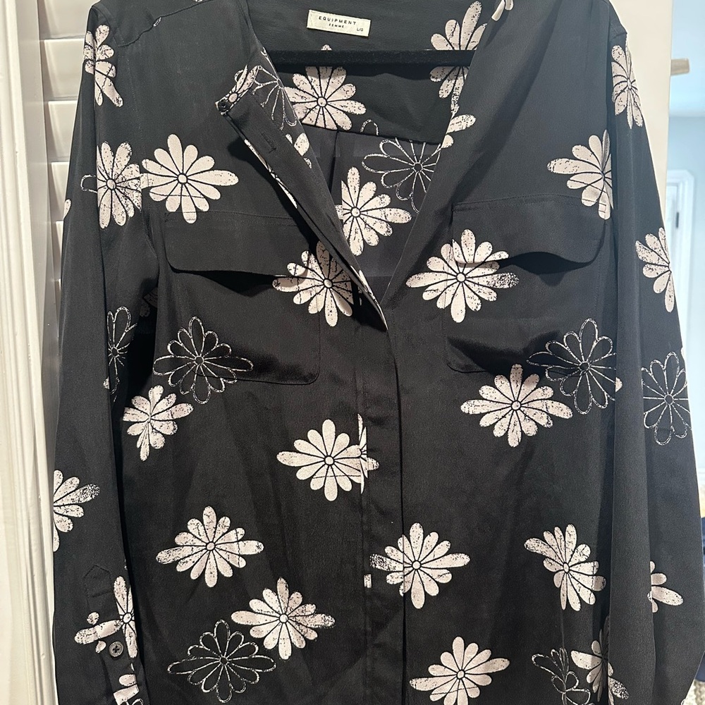 Equipment Black Floral Button-Up Shirt